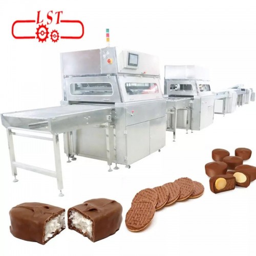 New Chocolate covering machine enrobering production line chocolate Cookies making line with customize cooling tunnels candy coat